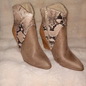 JUST FAB-Britta Western Snake Bootie With Chunky Block Heel-Size 7.5